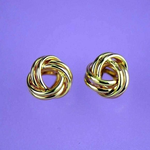Solid 14K Gold Polished Love Knot Stud Push Back Earrings Size Small- 8mm - Picture 3 of 9